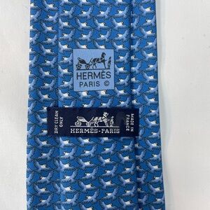 Hermes 100% Silk Men’s Tie Blue With Eagle 605746 HA
